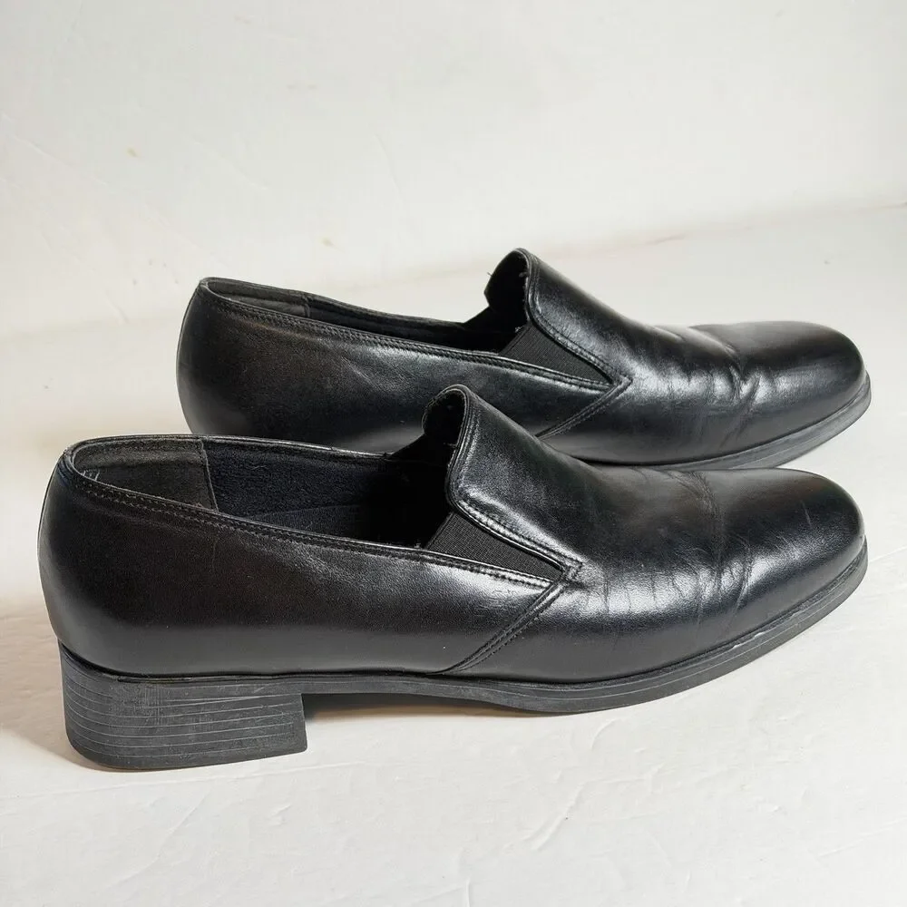 Munro American Black Leather Slip On Comfort Heels Shoes Womens 8N Narrow USA